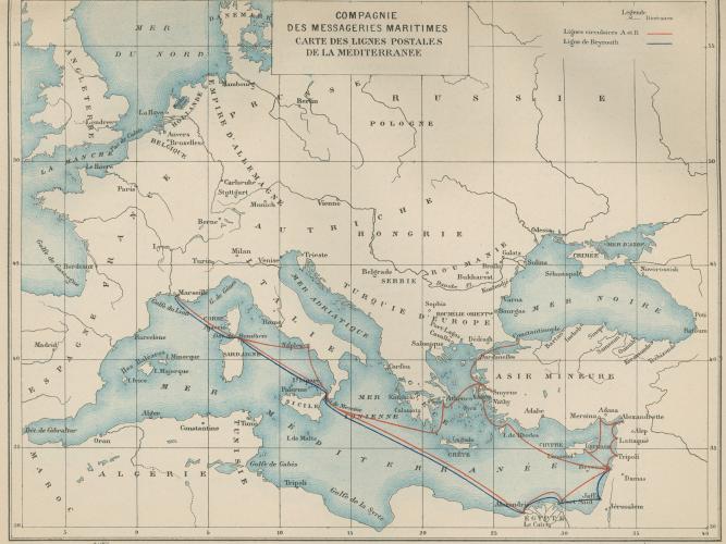 1997 002 5205 compagnie des messageries maritimes cartes des lignes postales de la mediterrannee