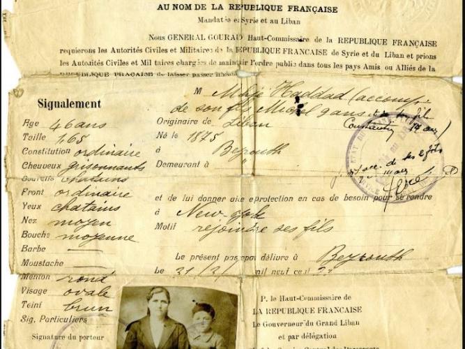 French passport issued to Mihje Haddad and two underage sons in 1921